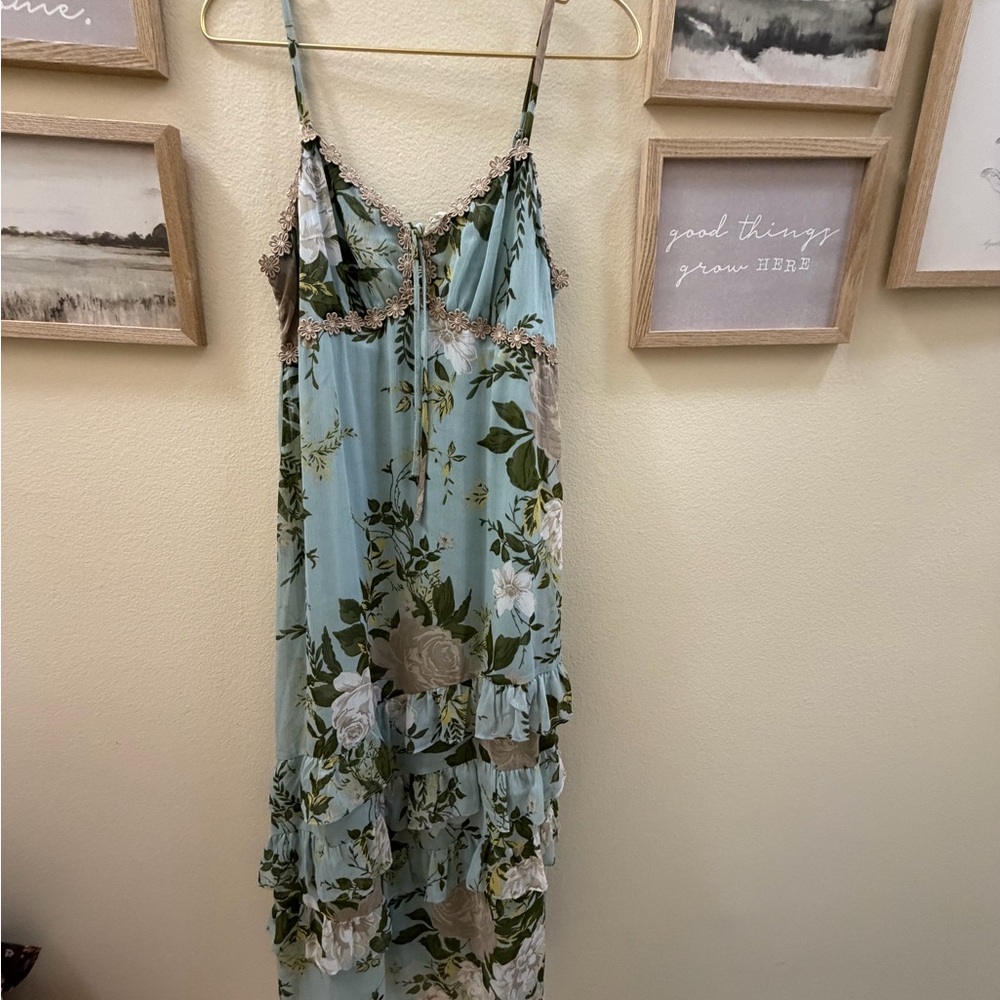 wild fable Sage Green Floral Lace-Trim Slip Dress